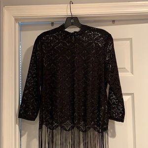Black lace and fringe long sleeve shirt